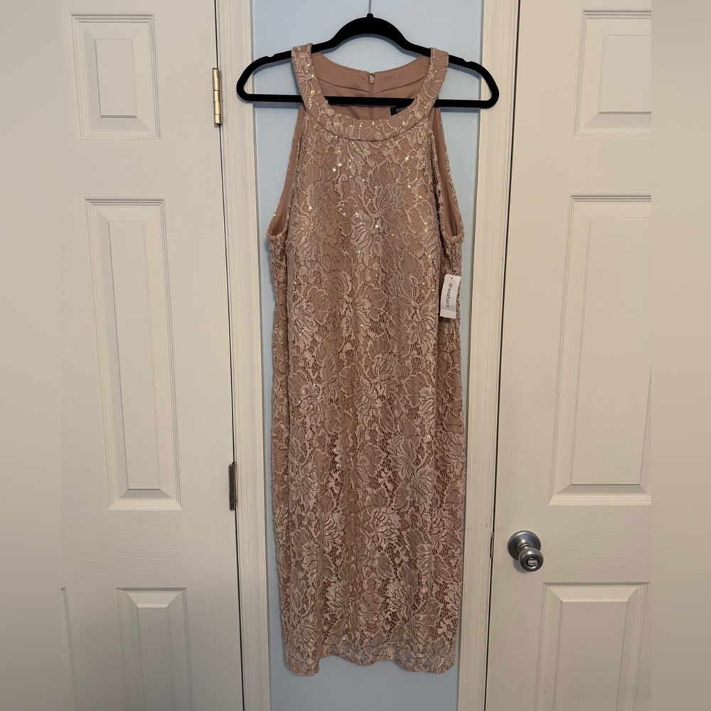 Lace Sequence Halter Top Party Dress